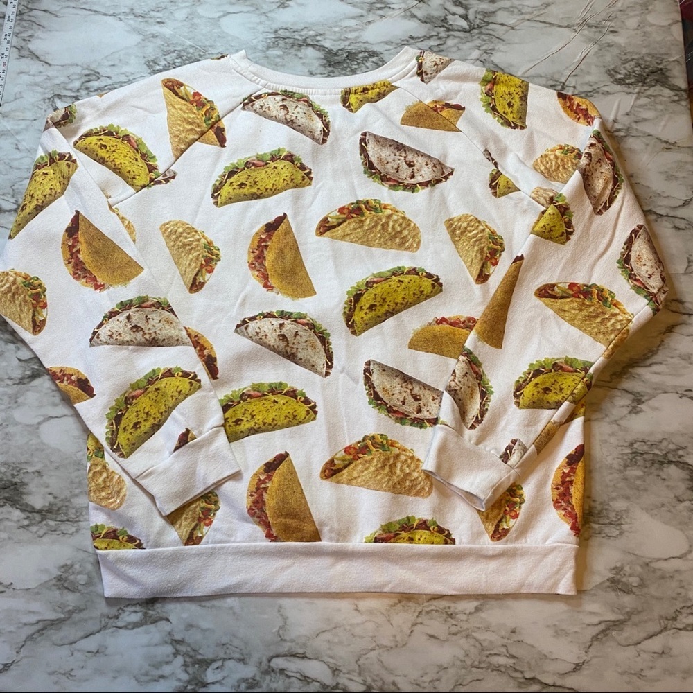 “Let’s Taco ’Bout It” Taco Print Sweatshirt | Cozy Graphic Pullover | Size L - Picture 6 of 6